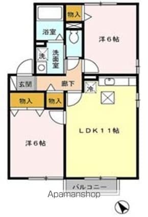 東京都昭島市田中町２丁目[2LDK/53.76m2]の間取図