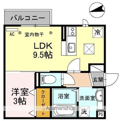 カイン[1LDK/32.61m2]の間取図