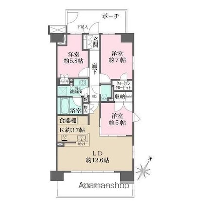 ザ・パークハウスオイコス赤羽志茂フォーススクエア[3LDK/74.88m2]の間取図