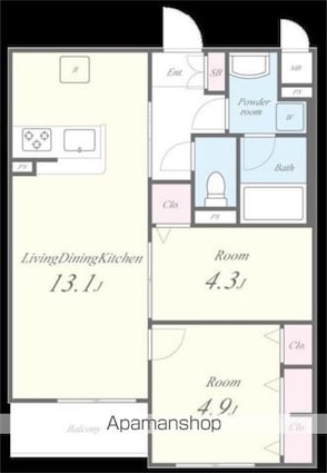 ＧＲＥＥＮ　ＧＡＢＬＥＳ　ＦＡＭＩＲＩＡ　Ａ[2LDK/50.53m2]の間取図