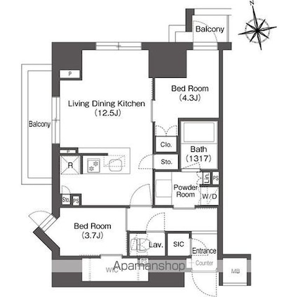コンフォリア東上野[2LDK/50.58m2]の間取図