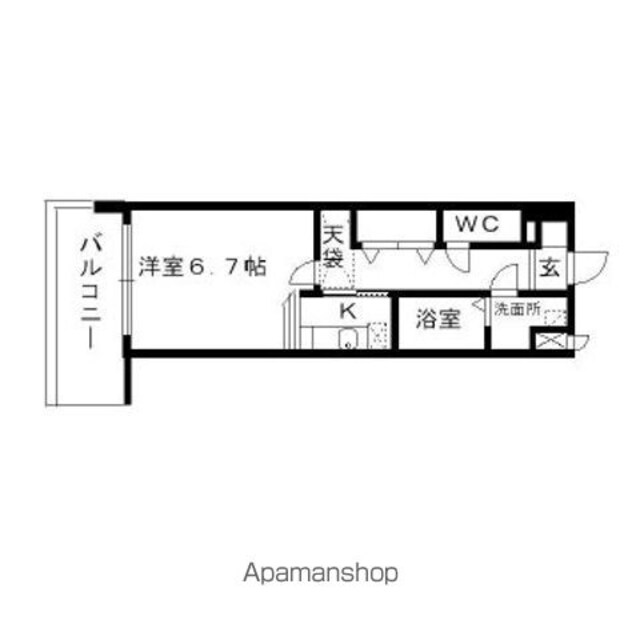 プレステージ東比恵[1K/24.88m2]の間取図