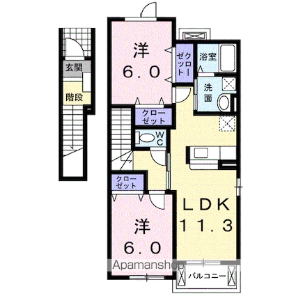 愛媛県今治市南高下町４丁目[2LDK/58.48m2]の間取図
