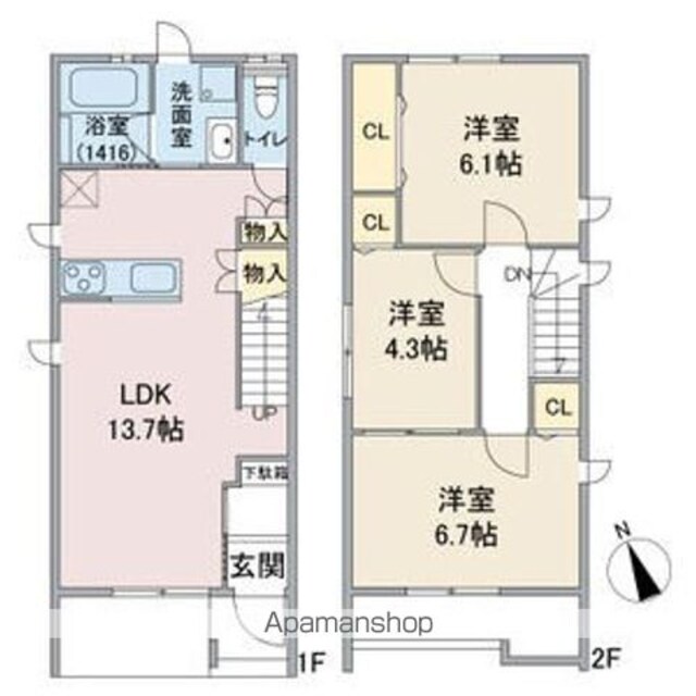 枇杷島４丁目貸家[3LDK/74.52m2]の間取図