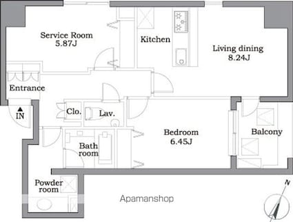 レジディア東麻布[1SLDK/56.44m2]の間取図