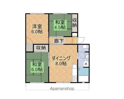コーポ花城[3DK/66.3m2]の間取図