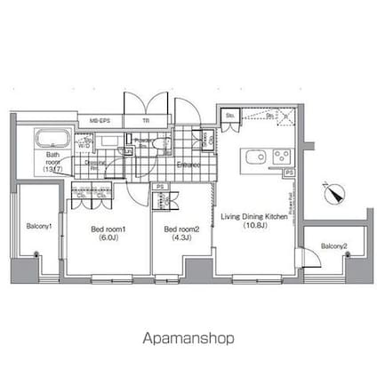 パークハビオ赤坂[2LDK/50.11m2]の間取図