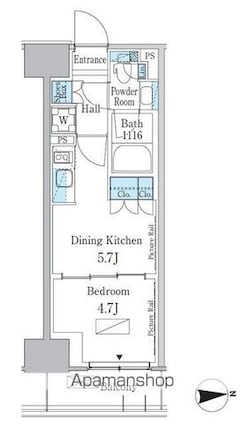 パークアクシス新宿百人町[1DK/26.97m2]の間取図