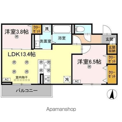 クランツ北井門Ｂ[2LDK/55.59m2]の間取図