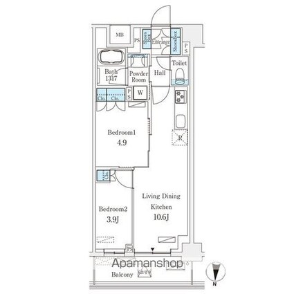 フロンティアレジデンス錦糸公園[2LDK/46.26m2]の間取図