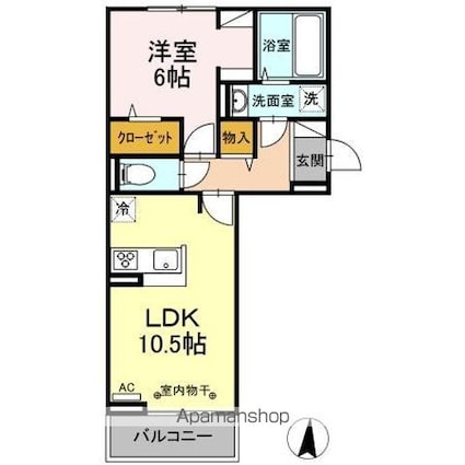 ファルコンベース若宮[1LDK/42.62m2]の間取図