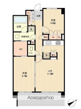 ＨＦ若林公園レジデンス[2LDK/58.11m2]の間取図