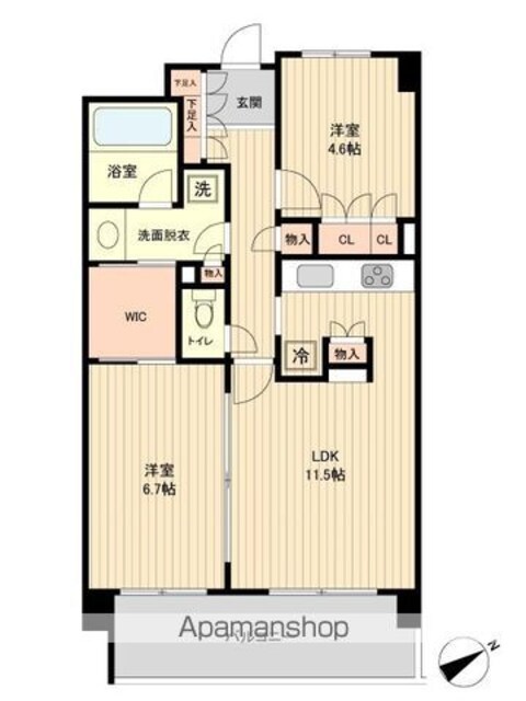 ＨＦ若林公園レジデンス[2LDK/58.11m2]の間取図