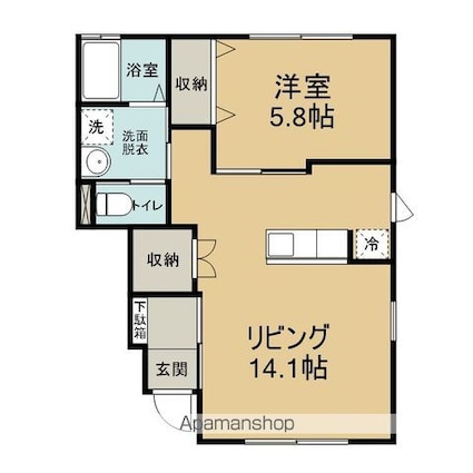 コーポオーロラ[1LDK/46.65m2]の間取図