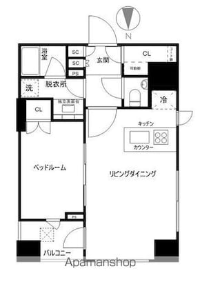 クオリア神南フラッツ[1LDK/37m2]の間取図