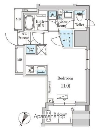 パークアクシス小伝馬町[1R/31.28m2]の間取図