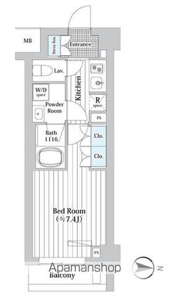 プレール・ドゥーク新宿Ｗｅｓｔ[1K/25.3m2]の間取図