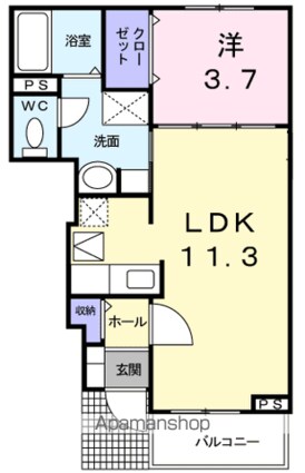 メゾン山中　Ｂ[1LDK/37.13m2]の間取図
