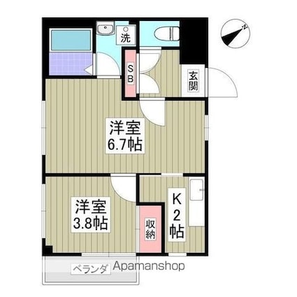 ハイム小杉[2K/30.36m2]の間取図
