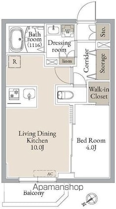 ルネサンスコート門前仲町[1LDK/35.4m2]の間取図