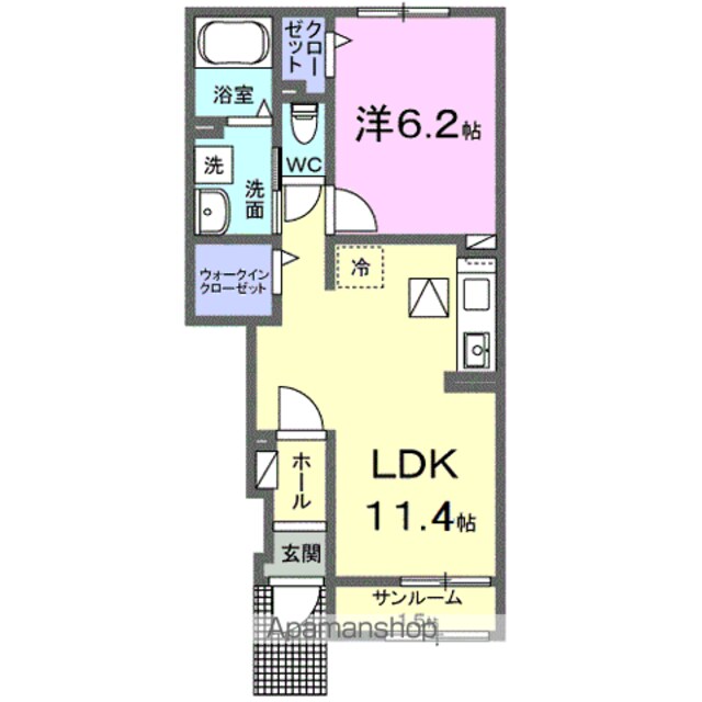 むくつる[1LDK/43.21m2]の間取図