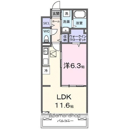ウエスト　コミタリアⅢ[1LDK/42.59m2]の間取図