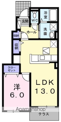シャトー竹島・Ⅱ[1LDK/45.82m2]の間取図