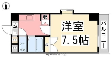 ジョイフル第２祝谷[1K/24.65m2]の間取図