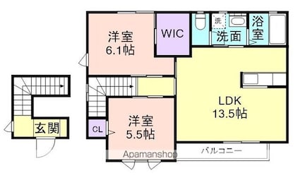 和歌山県和歌山市木ノ本[2LDK/63.44m2]の間取図