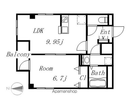 グランレーヴ千代田[1LDK/40.48m2]の間取図