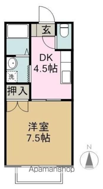 メゾニティ牧野　Ａ[1K/25.74m2]の間取図