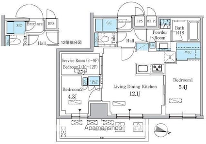 パークアクシス板橋本町ステーションゲート[3LDK/55.95m2]の間取図