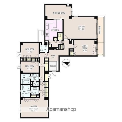 西原パーク・マンション[4LDK/208.15m2]の間取図