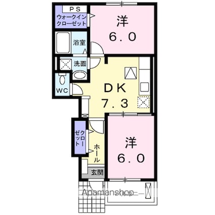 ソレイユ　Ｂ[2DK/46.79m2]の間取図