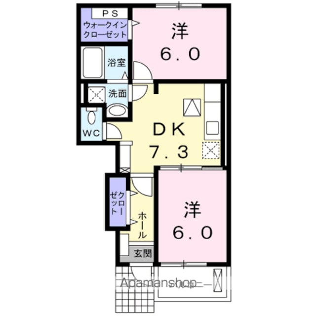 ソレイユ　Ｂ[2DK/46.79m2]の間取図