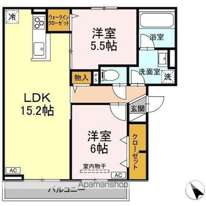 ＲＥＳＵＡ茶畑Ｂ[2LDK/61.74m2]の間取図