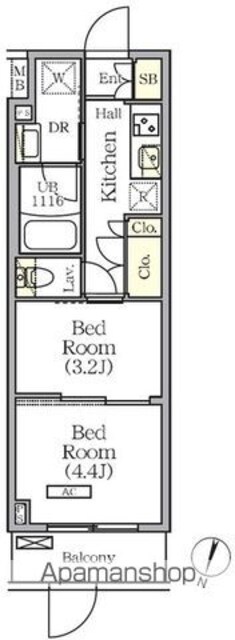 ＡＲＫＭＡＲＫ世田谷砧[2K/25.47m2]の間取図