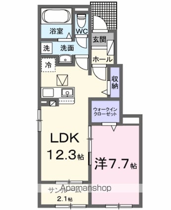 サンパレス木田Ｂ[1LDK/50.14m2]の間取図