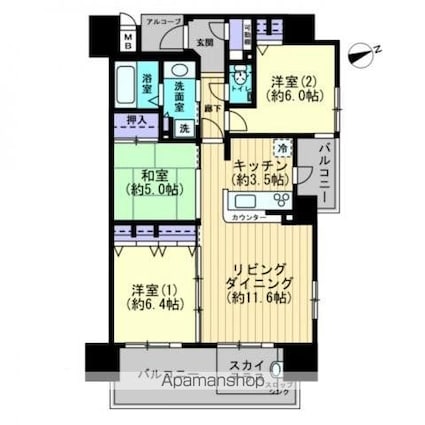 ロイヤルガーデン県庁前第２[3LDK/73.25m2]の間取図