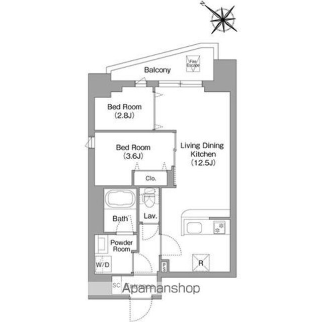 コンフォリア・リヴ豊洲キャナル[2LDK/44.83m2]の間取図