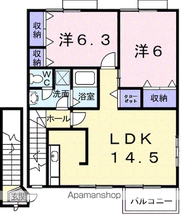 茨城県牛久市牛久町[2LDK/65.07m2]の間取図