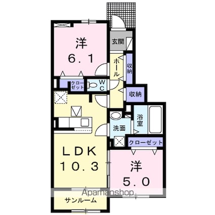 ラ・フルール　Ｓ[2LDK/57.25m2]の間取図