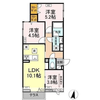 セレスティア中台ＩＩ[3LDK/53.41m2]の間取図