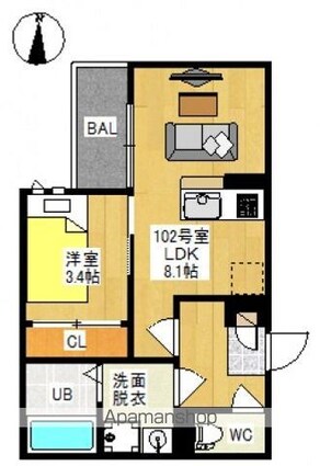 Ｇｒａｎｄｔｉｃ　Ａｔｏｍｕ（グランティック　アトム）[1LDK/31.32m2]の間取図