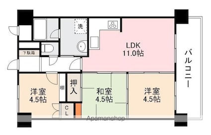 花房国分寺マンション[3LDK/55.5m2]の間取図