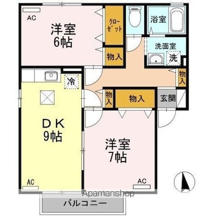 リジェール東山崎　Ａ・Ｂ[2DK/55.44m2]の間取図