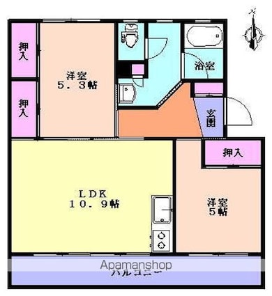 ヴィラ関が丘[2LDK/51.28m2]の間取図