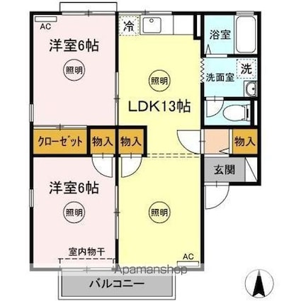 香川県高松市鶴市町[2LDK/55.42m2]の間取図
