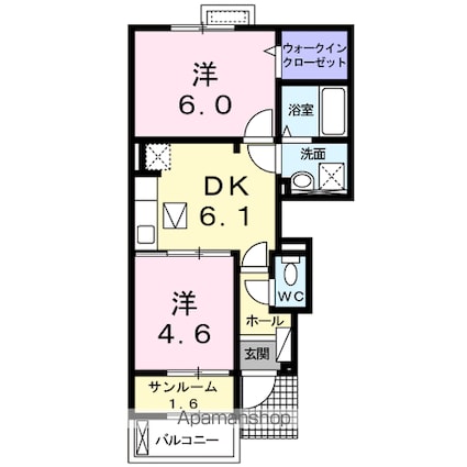 プラシード　Ⅰ[2DK/42.89m2]の間取図