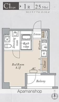 プライマル両国ＥＡＳＴ[1R/25.5m2]の間取図